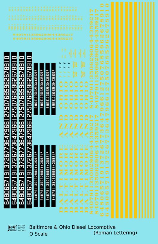 Baltimore and Ohio Diesel Locomotive Yellow Early Freight Scheme - Decal Sheet