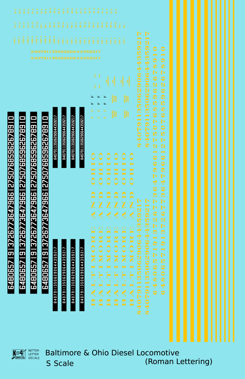 Baltimore and Ohio Diesel Locomotive Yellow Early Freight Scheme - Decal - Choose Scale