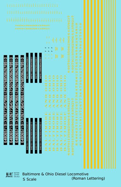 Baltimore and Ohio Diesel Locomotive Yellow Early Freight Scheme - Decal - Choose Scale