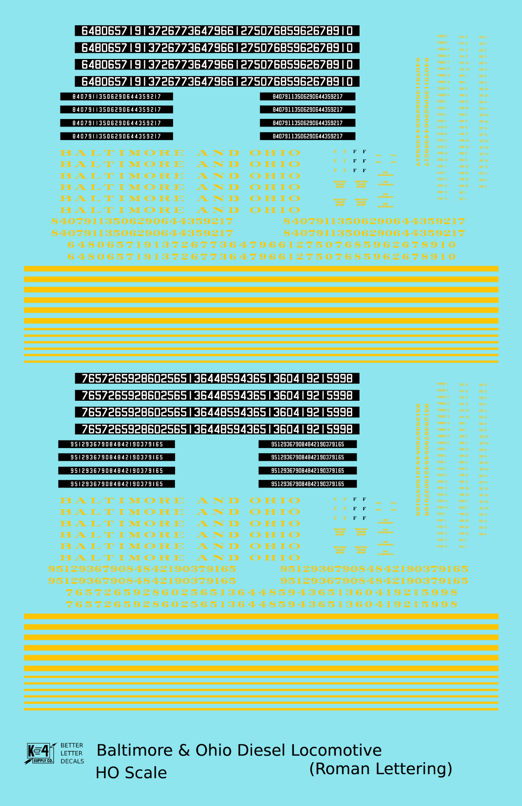 Baltimore and Ohio Diesel Locomotive Yellow Early Freight Scheme - Decal - Choose Scale