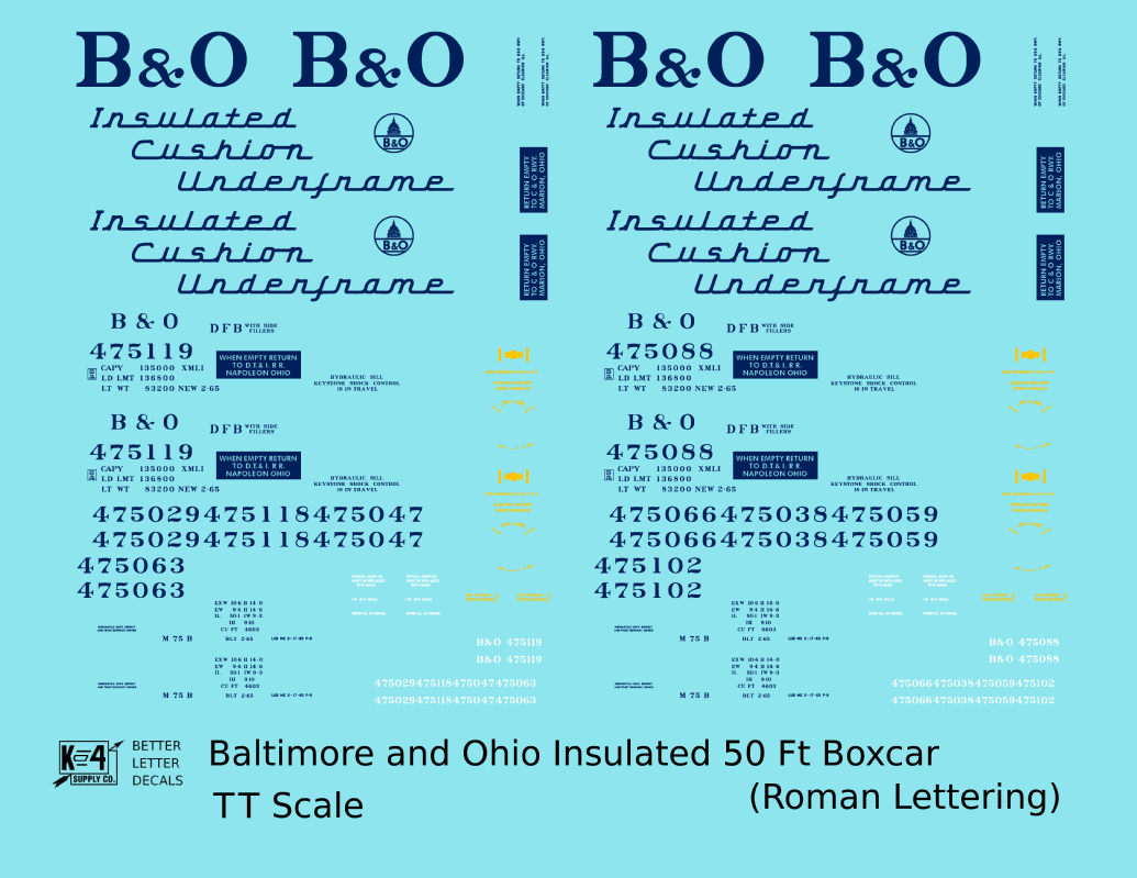 Baltimore and Ohio Insulated Boxcar Dark Blue Roman Lettering