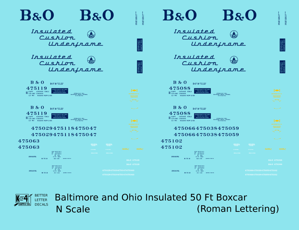 Baltimore and Ohio Insulated Boxcar Dark Blue Roman Lettering