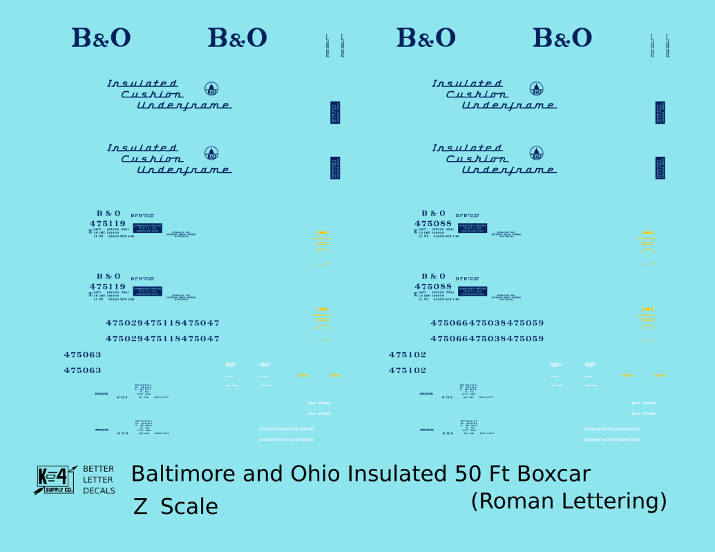 Baltimore and Ohio Insulated Boxcar Dark Blue Roman Lettering