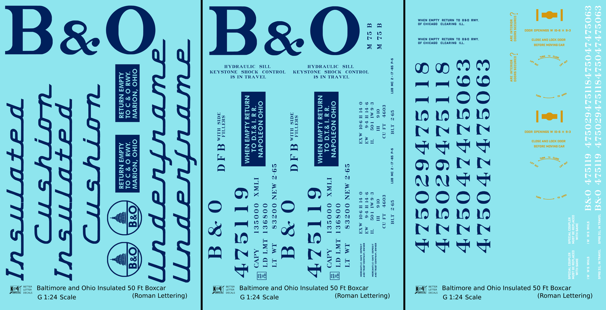 Baltimore and Ohio Insulated Boxcar Dark Blue Roman Lettering