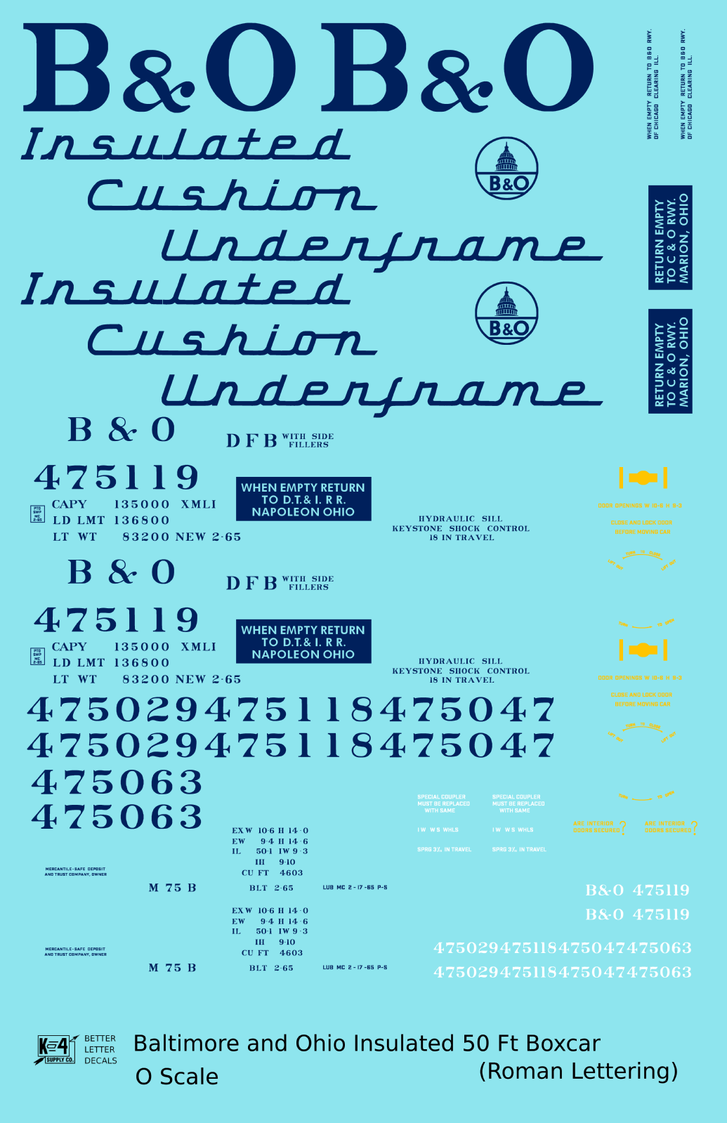 Baltimore and Ohio Insulated Boxcar Dark Blue Roman Lettering