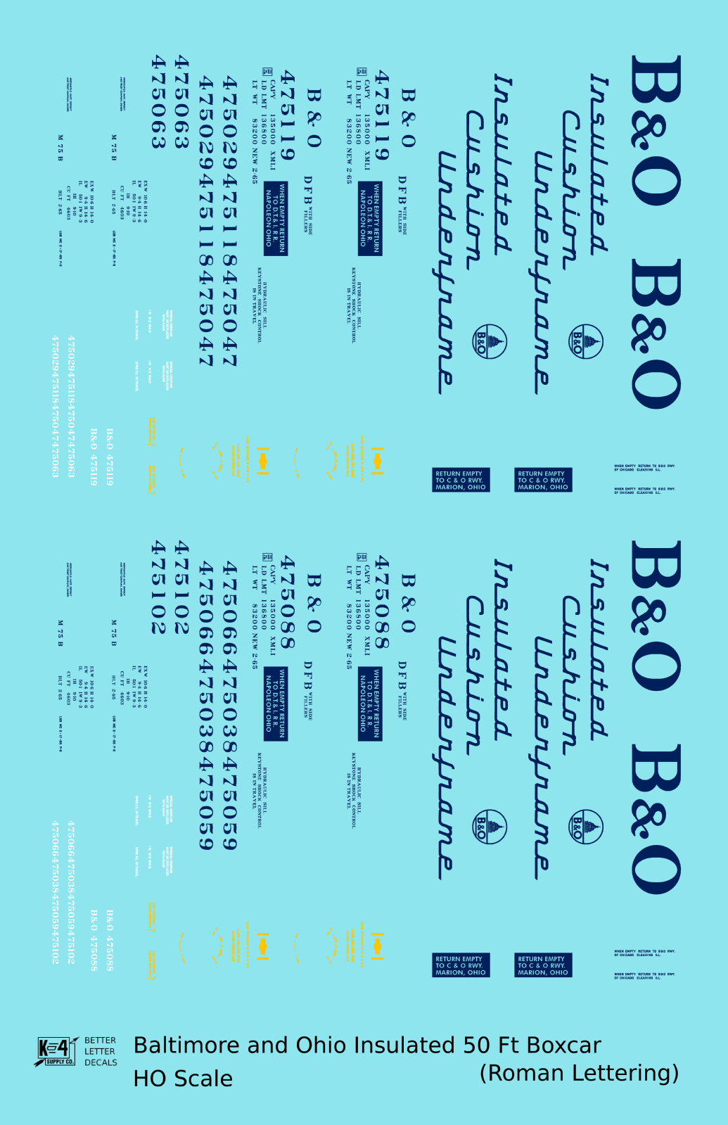 Baltimore and Ohio Insulated Boxcar Dark Blue Roman Lettering
