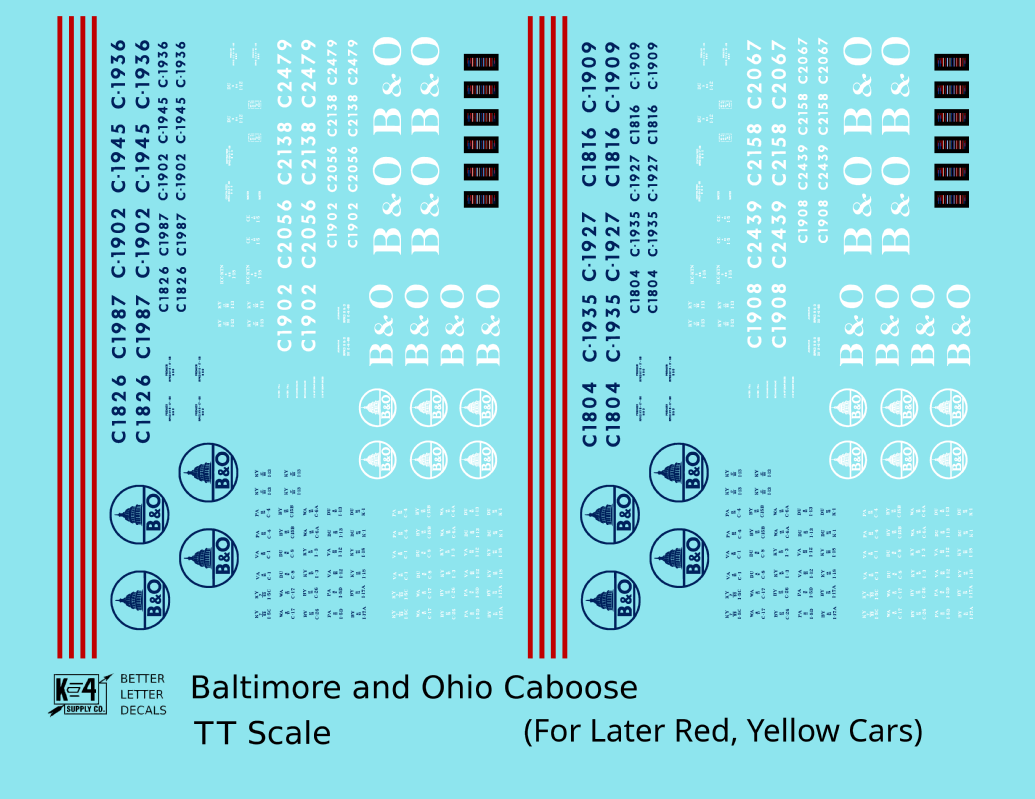 Baltimore and Ohio Yellow/Late Red Caboose Blue and White