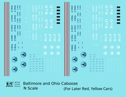 Baltimore and Ohio Yellow/Late Red Caboose Blue and White