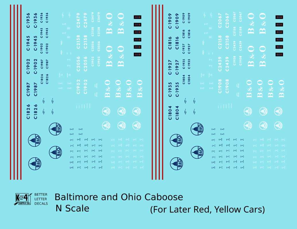 Baltimore and Ohio Yellow/Late Red Caboose Blue and White