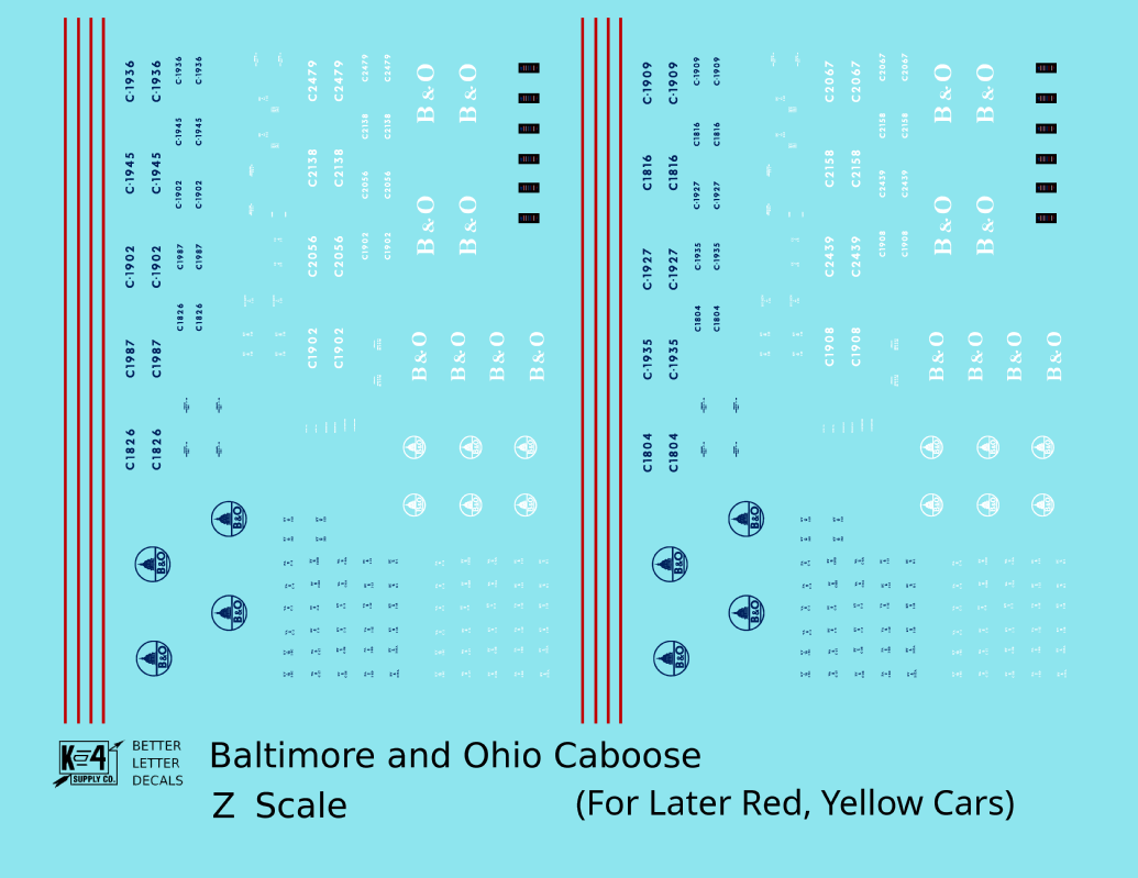 Baltimore and Ohio Yellow/Late Red Caboose Blue and White