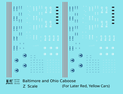 Baltimore and Ohio Yellow/Late Red Caboose Blue and White
