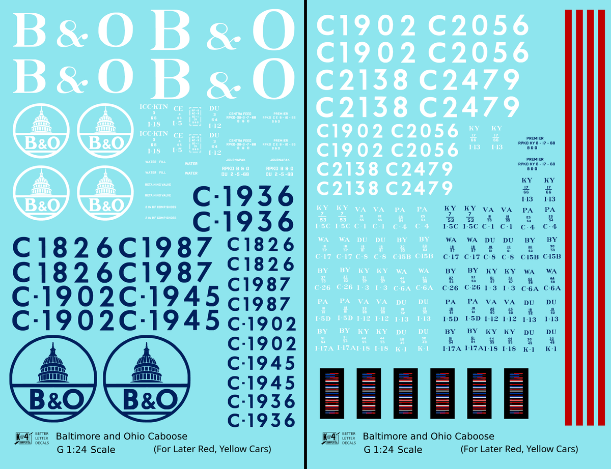 Baltimore and Ohio Yellow/Late Red Caboose Blue and White