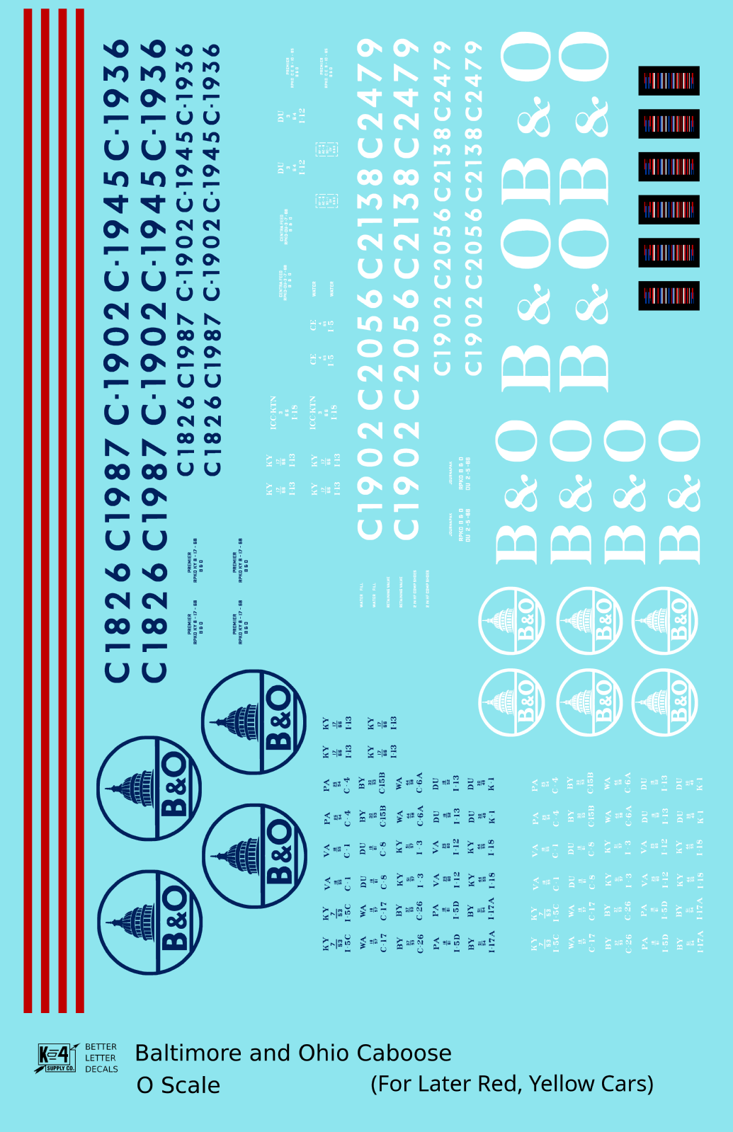 Baltimore and Ohio Yellow/Late Red Caboose Blue and White