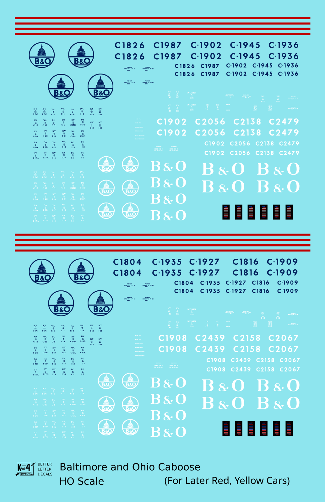 Baltimore and Ohio Yellow/Late Red Caboose Blue and White
