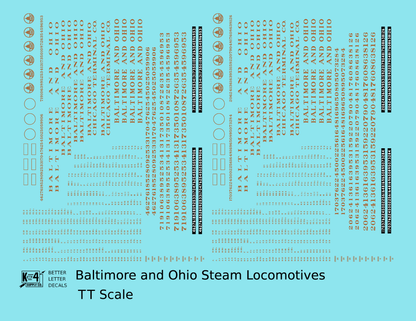 Baltimore & Ohio B&O B&OCT Steam Locomotive Bronze Gold  - Decal - Choose Scale