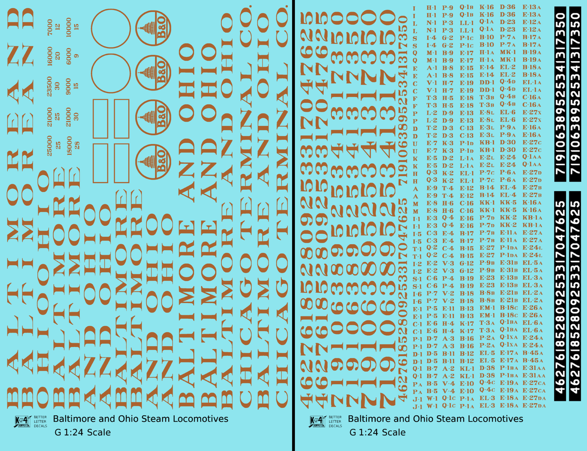 Baltimore & Ohio B&O B&OCT Steam Locomotive Bronze Gold  - Decal - Choose Scale