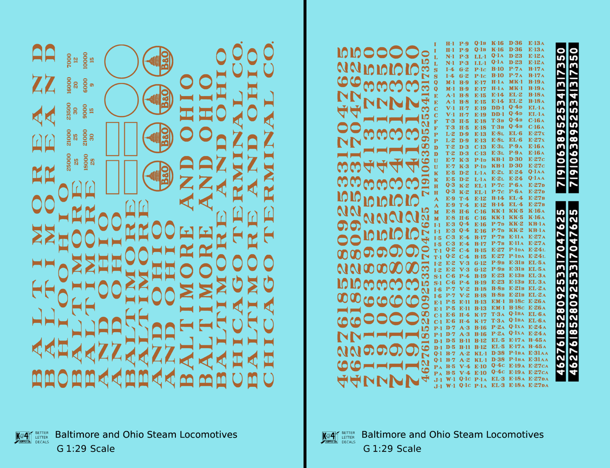 Baltimore & Ohio B&O B&OCT Steam Locomotive Bronze Gold  - Decal - Choose Scale