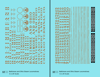Baltimore & Ohio B&O B&OCT Steam Locomotive Bronze Gold  - Decal - Choose Scale