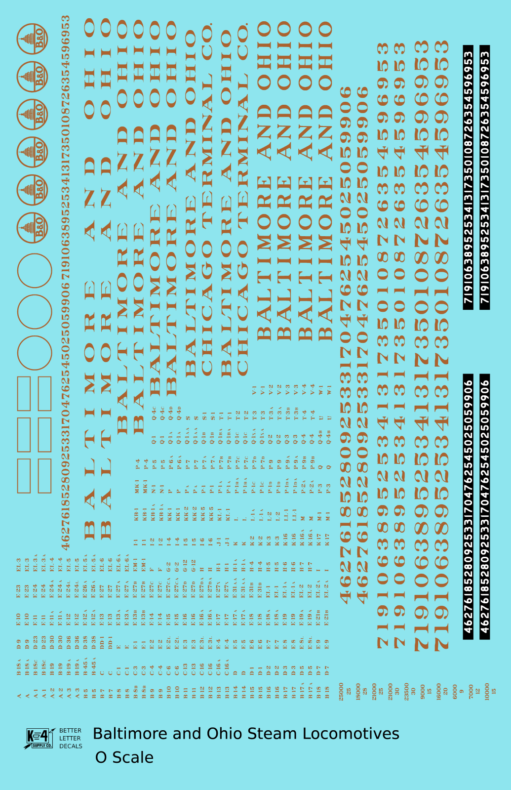Baltimore & Ohio B&O B&OCT Steam Locomotive Bronze Gold  - Decal Sheet