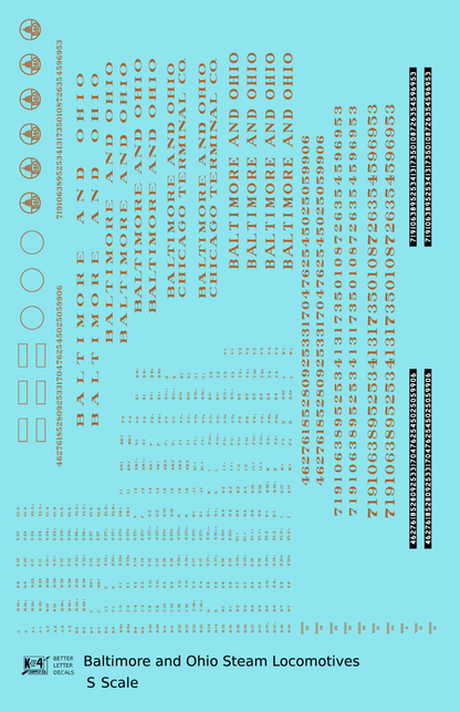 Baltimore & Ohio B&O B&OCT Steam Locomotive Bronze Gold  - Decal - Choose Scale
