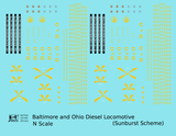 Baltimore and Ohio Diesel Locomotive Yellow Sunburst Scheme