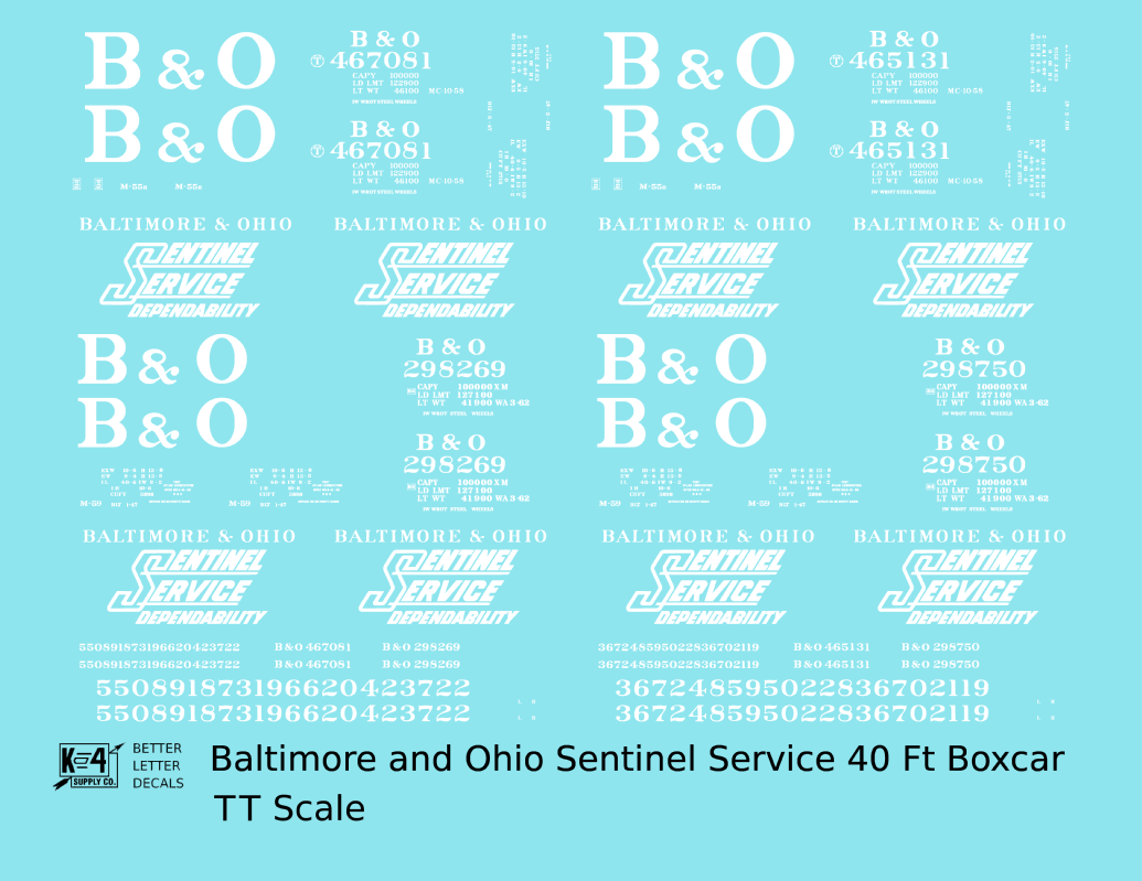 Baltimore and Ohio 40 Ft Boxcar White Sentinel Service