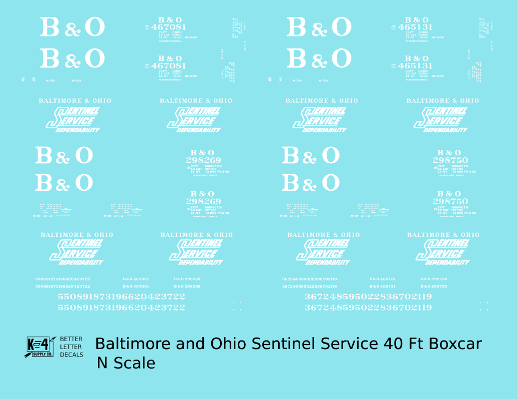 Baltimore and Ohio 40 Ft Boxcar White Sentinel Service