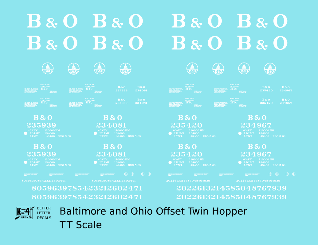 Baltimore and Ohio Offset Twin Hopper White