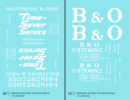 Baltimore and Ohio 40 Ft Boxcar White Time Saver Service