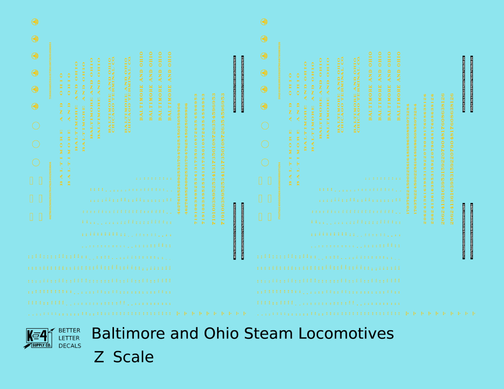 Baltimore & Ohio B&O B&OCT Steam Locomotive Dulux Gold  - Decal - Choose Scale