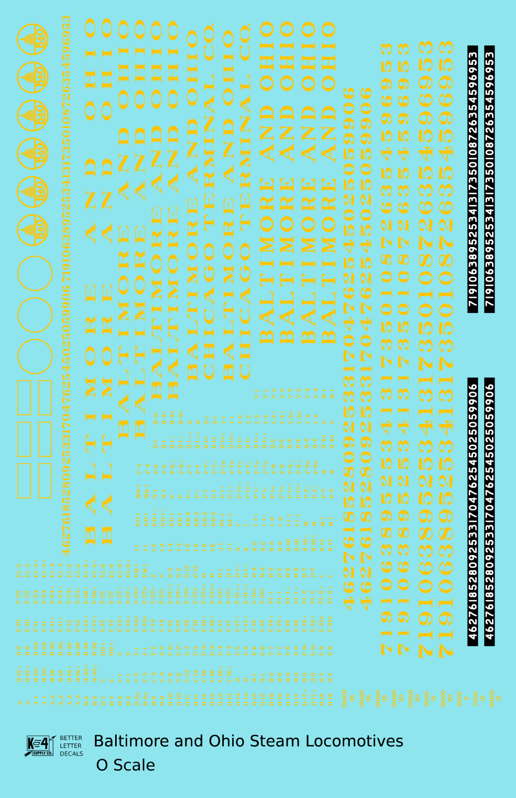 Baltimore & Ohio B&O B&OCT Steam Locomotive Dulux Gold  - Decal Sheet