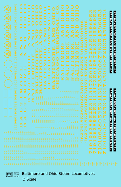 Baltimore & Ohio B&O B&OCT Steam Locomotive Dulux Gold  - Decal Sheet
