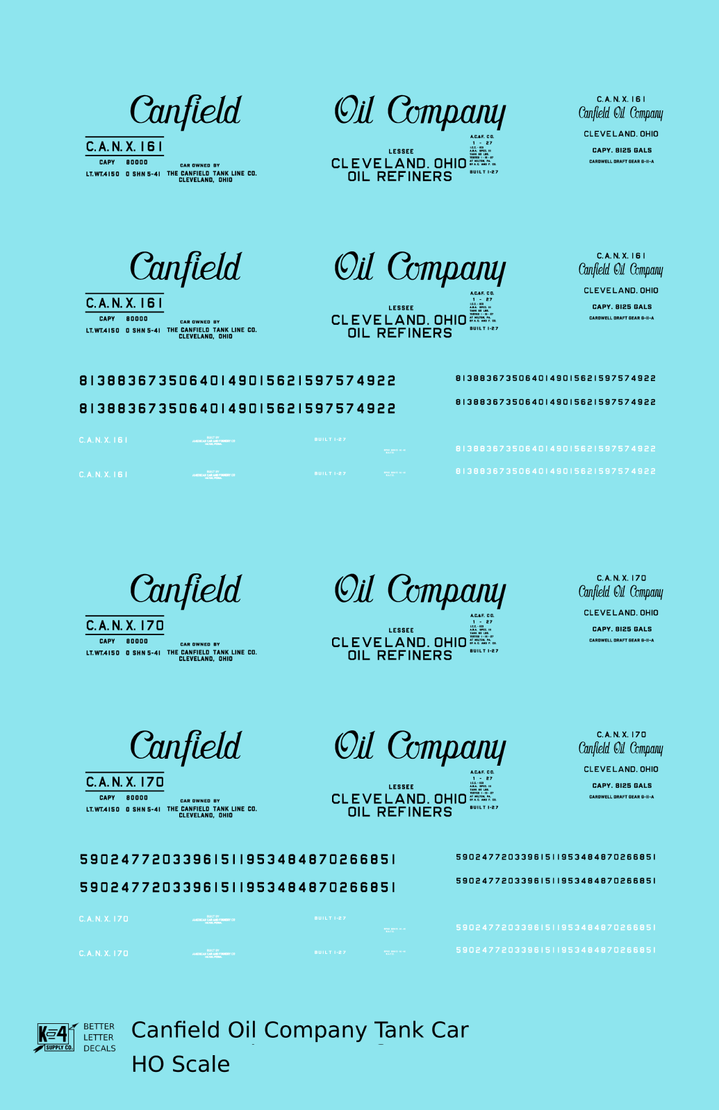 Canfield Oil Company 8000 Gallon Tank Car Black Cleveland Ohio