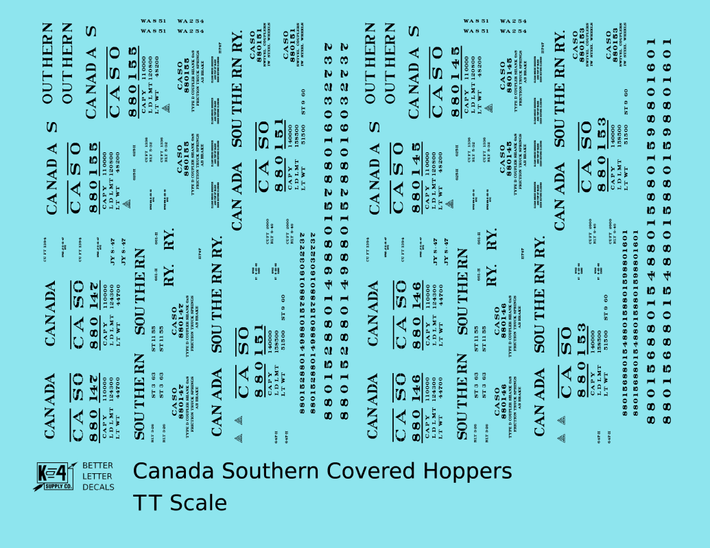 Canada Southern (NYC) Covered Hopper Black NYC-Built - Decal - Choose Scale