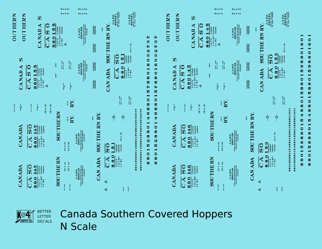 Canada Southern (NYC) Covered Hopper Black NYC-Built - Decal - Choose Scale
