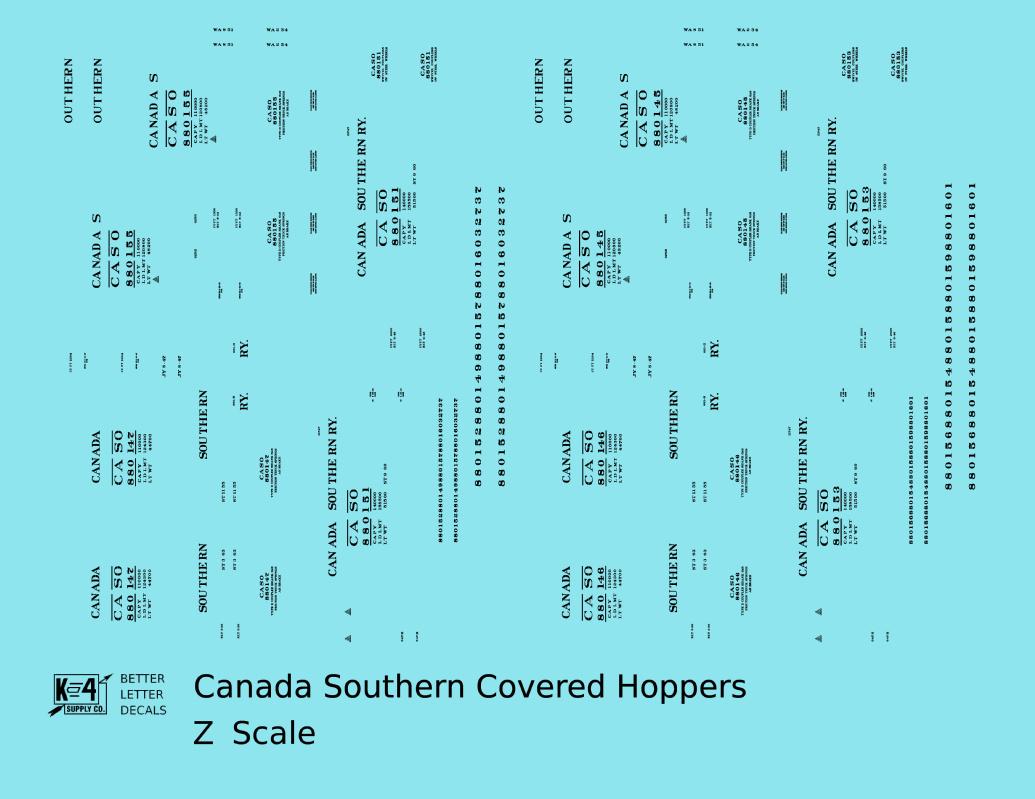 Canada Southern (NYC) Covered Hopper Black NYC-Built - Decal - Choose Scale