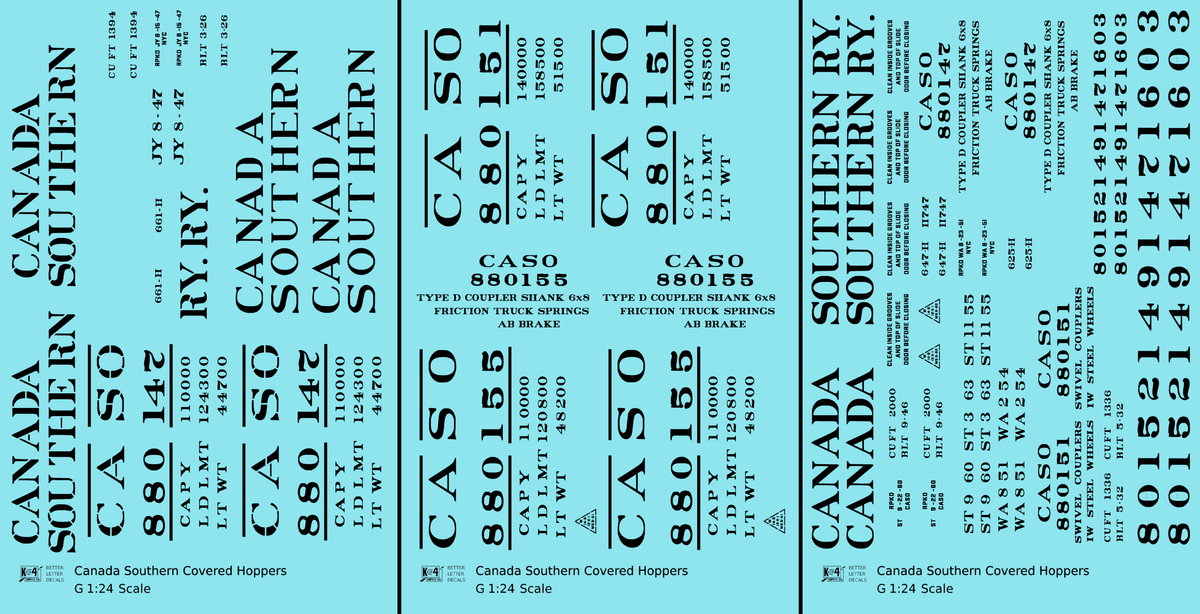 Canada Southern (NYC) Covered Hopper Black NYC-Built - Decal - Choose Scale