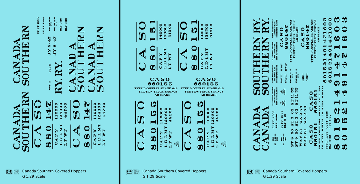 Canada Southern (NYC) Covered Hopper Black NYC-Built - Decal - Choose Scale