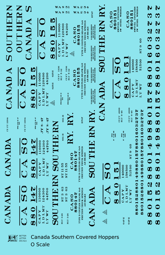 Canada Southern (NYC) Covered Hopper Black NYC-Built - Decal Sheet