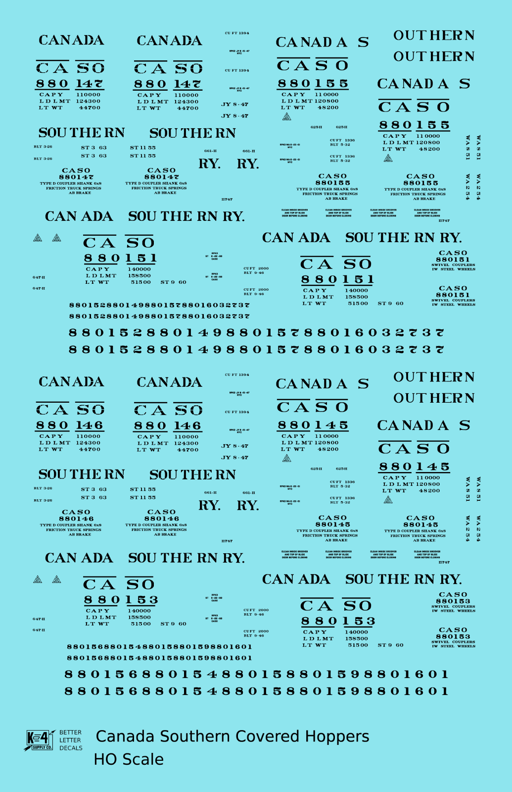Canada Southern (NYC) Covered Hopper Black NYC-Built - Decal - Choose Scale
