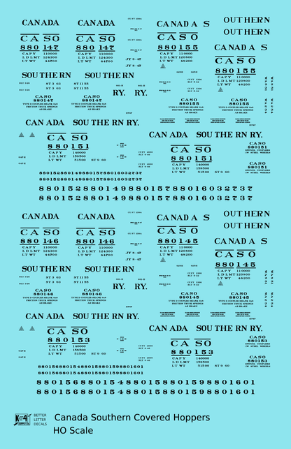 Canada Southern (NYC) Covered Hopper Black NYC-Built - Decal - Choose Scale
