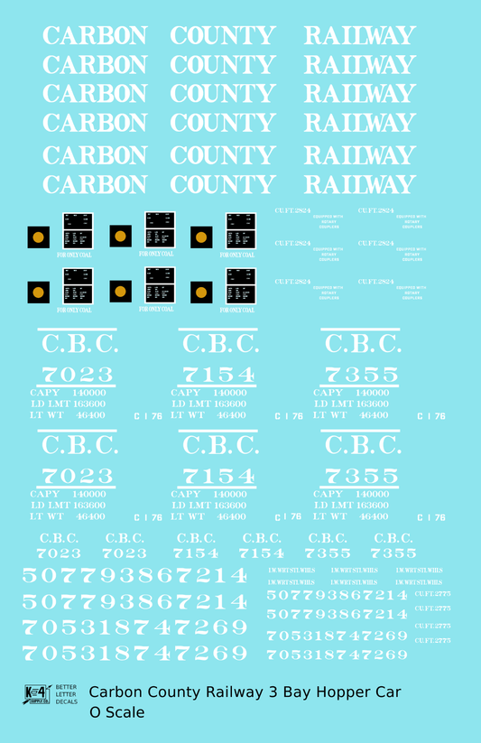 Carbon County Railway Three Bay Hopper White Utah
