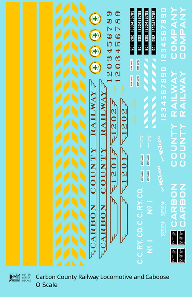 Carbon County Railway EMD Diesel Switcher and Caboose Tuscan  - Decal Sheet