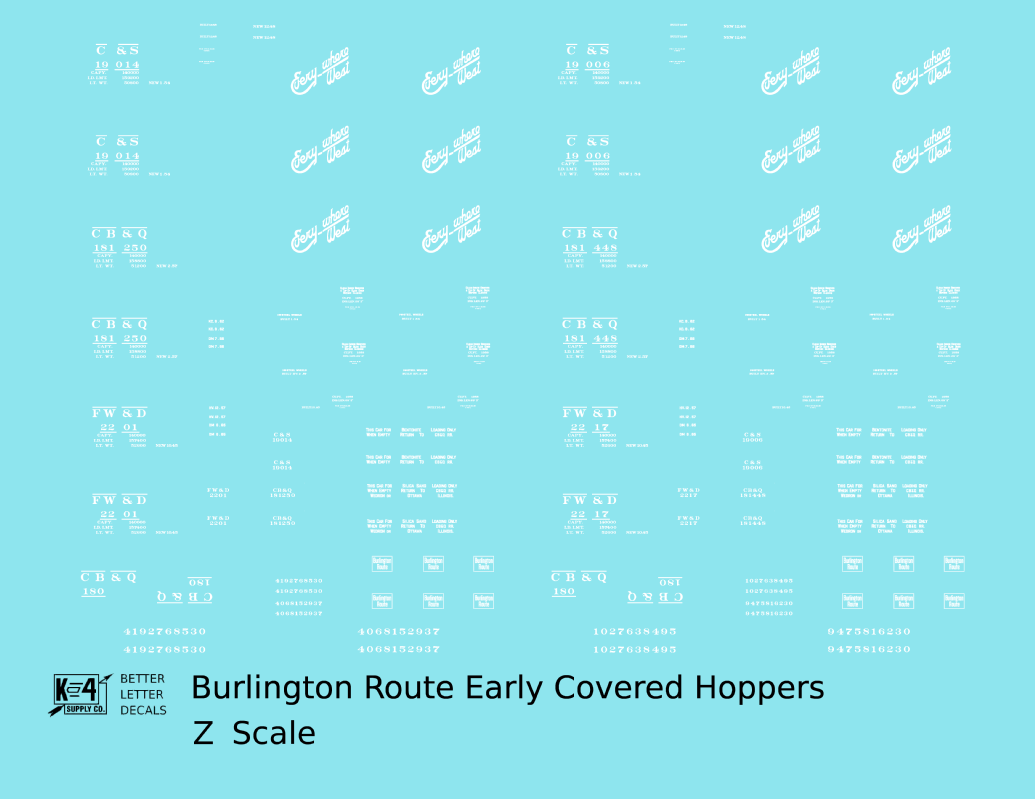Burlington CB&Q Two Bay Covered Hopper White Script Lettering