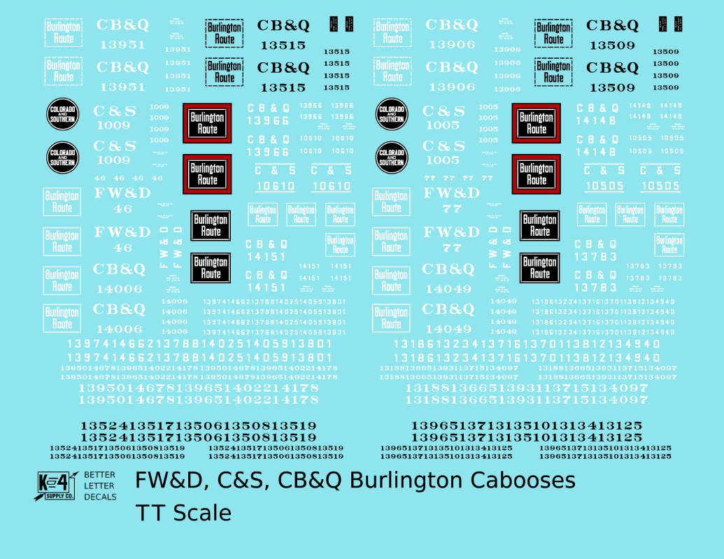 CB&Q FW&D, C&S Burlington Route Caboose White and Black