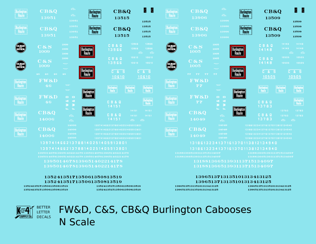 CB&Q FW&D, C&S Burlington Route Caboose White and Black