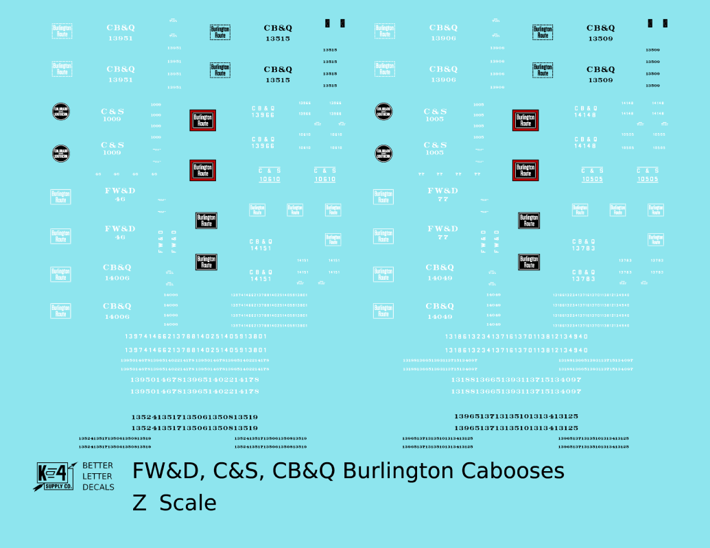 CB&Q FW&D, C&S Burlington Route Caboose White and Black