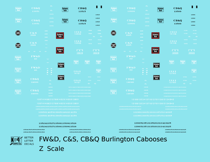 CB&Q FW&D, C&S Burlington Route Caboose White and Black