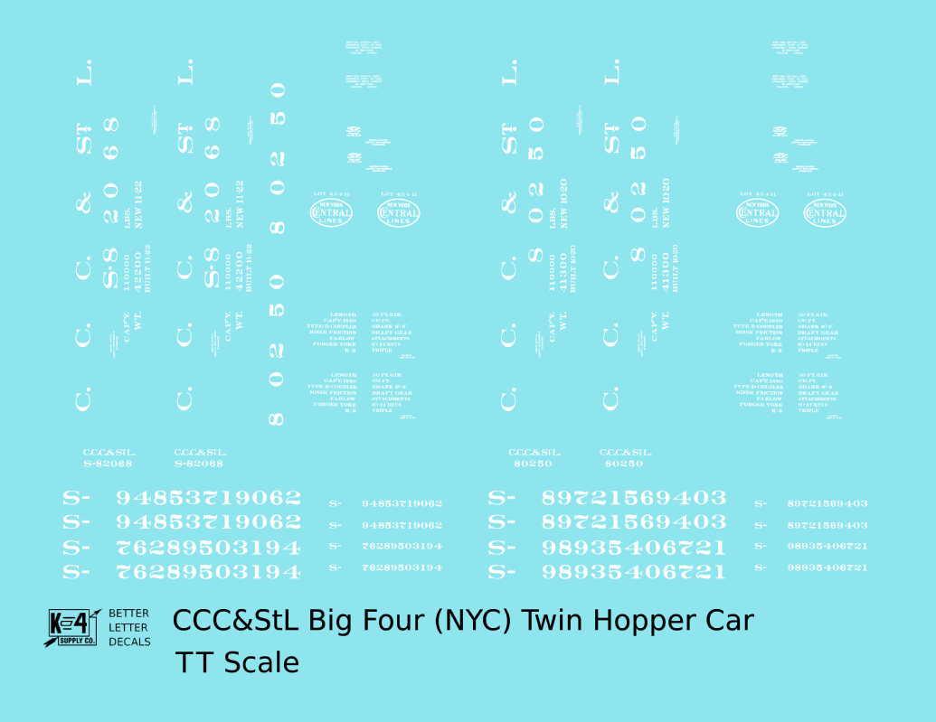 CCC&StL Big Four Twin Hopper Car White New York Central