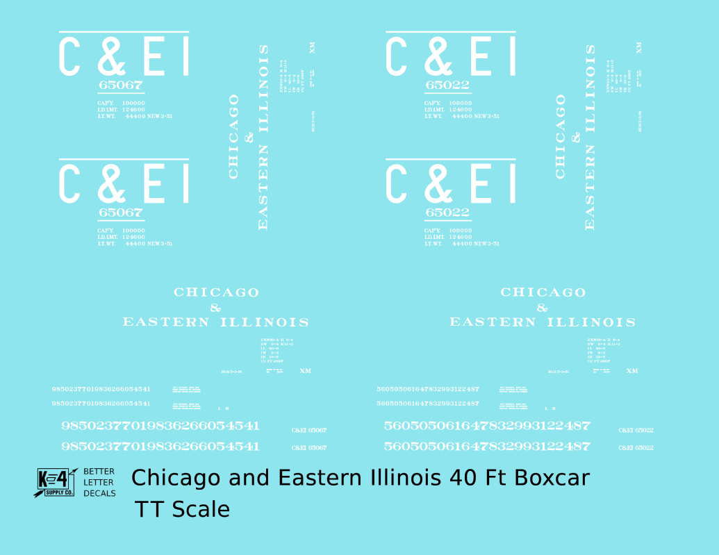 Chicago and Eastern Illinois C&EI Boxcar White Roman Font